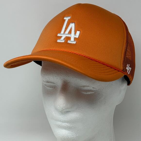 Los Angeles LA Dodgers Trucker Hat Baseball Cap 47 Brand Mesh Snapback Orange - Picture 9 of 9